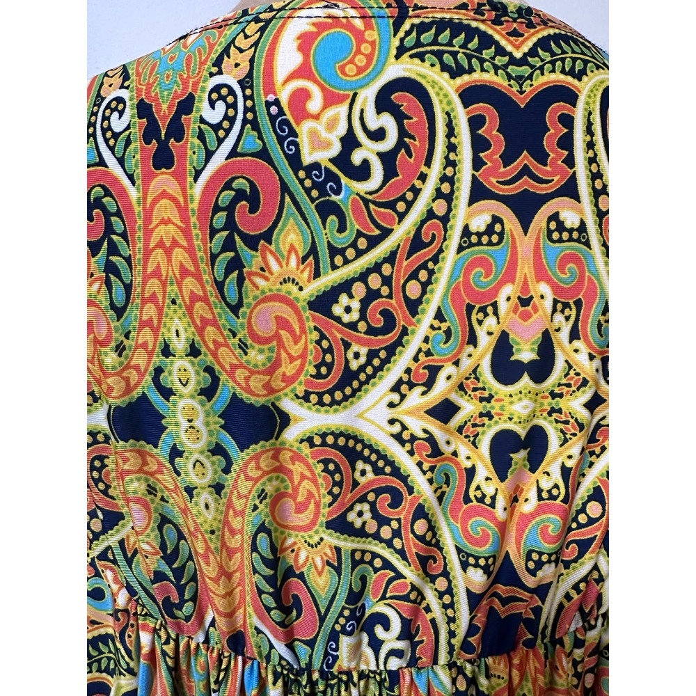 Boho Paisley Print Sleeveless Dress Wooden Beaded Neckline XL (Measured) - Picture 5 of 6